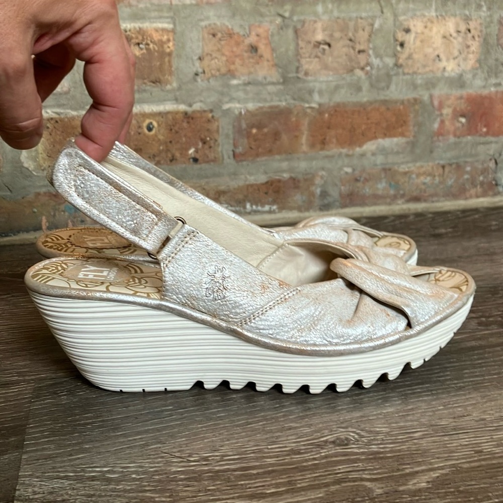 Fly London Yata leather platform wedge sandals